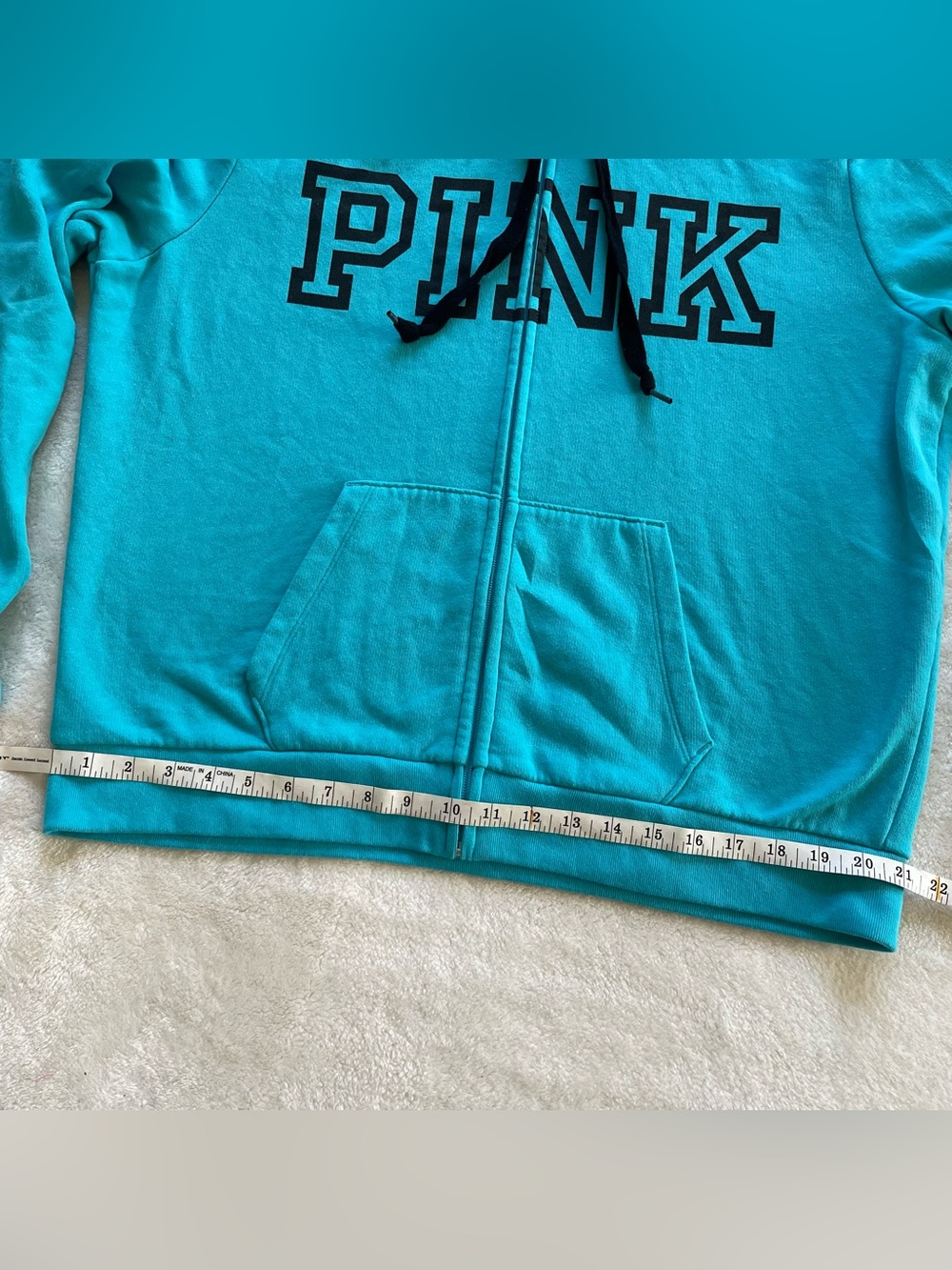 PINK Victoria’s Secret Teal Logo Zip Up Hoodie size XL - Picture 10 of 14